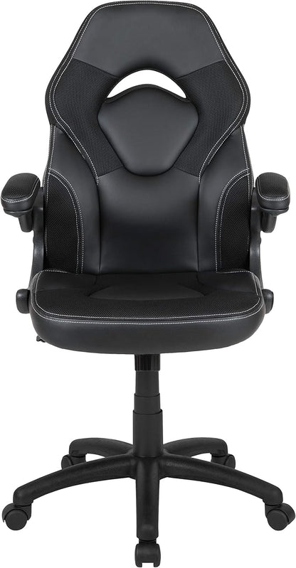 Flash Furniture X10 High-Back LeatherSoft Racing Style Gaming Chair with Flip-Up Arms, Ergonomic Padded Swivel Computer Chair, Black