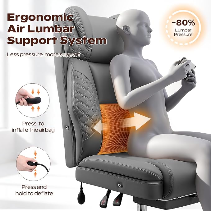 Office Chair, Ergonomic Desk Chair with Adjustable Lumbar Support for Back Pain, Extra Wide 400LBS Comfy Big and Tall Office Chair with Footrest, Executive Leather Computer Game Chair for Heavy People