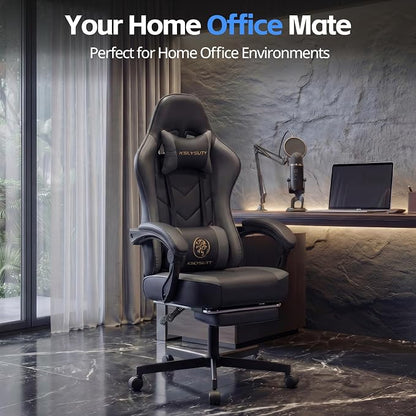 Desk Computer Gaming Chair - High Back Ergonomic Office Chair with Footrest and Lumbar Support, Swivel Comfy Home Gamer Video Game Chairs with Pocket Spring Cushion for Adults (Grey Leather)