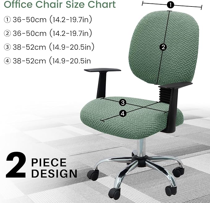 MIFXIN Computer Office Chair Cover Stretch Elastic Slipcover 2 Piece Stretchy Jacquard Computer Chair Seat Covers Furniture Protector for Home Office Rotating Chair, Only Covers NO Chair (Green)