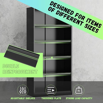 INTERGREAT Metal Storage Cabinet, 72" Locking Steel Cabinets with 2 Door and 4 Adjustable Shelves, Tall Metal Cabinet for Home Office, Garage, Warehouse, Black+Blue