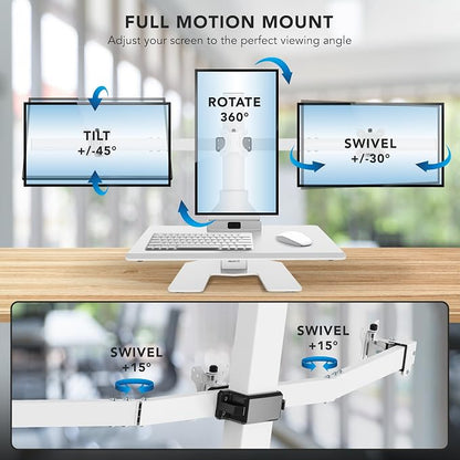 Mount-It! Triple Monitor Electric Standing Desk Converter - 3 Monitor Standing Desk is Height Adjustable, Sit-Stand Converting Desk for Home, Office Monitor Mounts Fits Screens up to 32" White