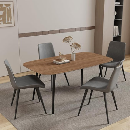 HIPIHOM 55.1'' Dining Table Set for 4,Modern Wood Dining Table,Leather Dining Chairs 4,Table and Chairs Set of 4,Ideal for Kitchen Dining Room (Walnut Color Table + 4 Grey Chairs)