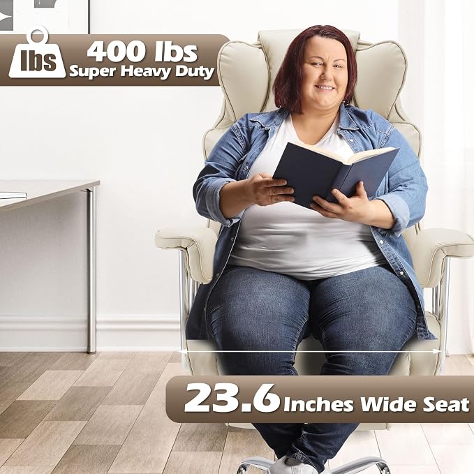 Big and Tall Office Chair with Foot Rest Comfortable Executive Reclining Office Large Leather Chair with Adjustable High Back Heavy Duty for Heavy People up to 400lbs