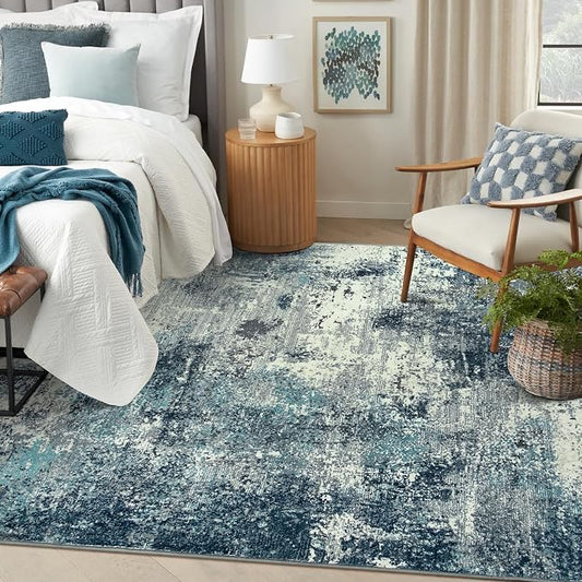 Lahome Abstract Rugs for Bedroom, Machine Washable 6x9 Area Rugs Living Room Non-Slip, Low-Pile Soft Modern Blue Grey Large Indoor Floor Carpet for Home Office Dining Room Under Table