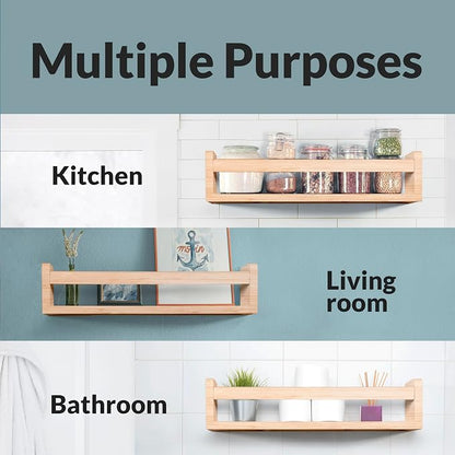 NATURE SUPPLIES Set of 3, 23.1 Inches, Natural Wood Floating Shelves for Wall, Kids Bookshelf for Bedroom, Nursery Storage, Decorative Wall Shelves for Kids Rooms