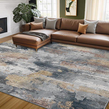 RELEANY Washable Area Rugs 8'x10' Non-Slip Modern Abstract Soft for Living Room Entryway Bedroom Kitchen, Print Pattern, Charcoal Brown