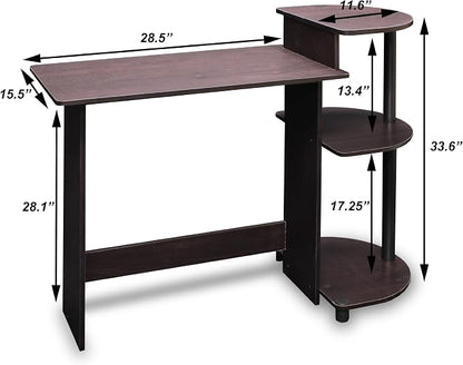 Furinno Compact Desk, 28.5" Wide Gaming Desk with Shelves, Computer Desk with Book Shelf, Office Desk for Home Office, Study Room, Dorm, Bedroom, Espresso