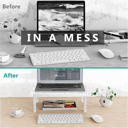 WALI Computer Monitor Stand for Desk, Adjustable Laptop Riser, Desk Monitor Stand Underneath Storage for Office, School Supplies (PTT001-M), 1 Pack, Marble