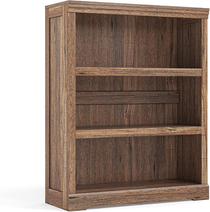 LINSY HOME 3-Tier Bookshelf Display Storage Shelves Farmhouse Bookshelf for Home Office, Living Room, Bed Room - Dark Brown