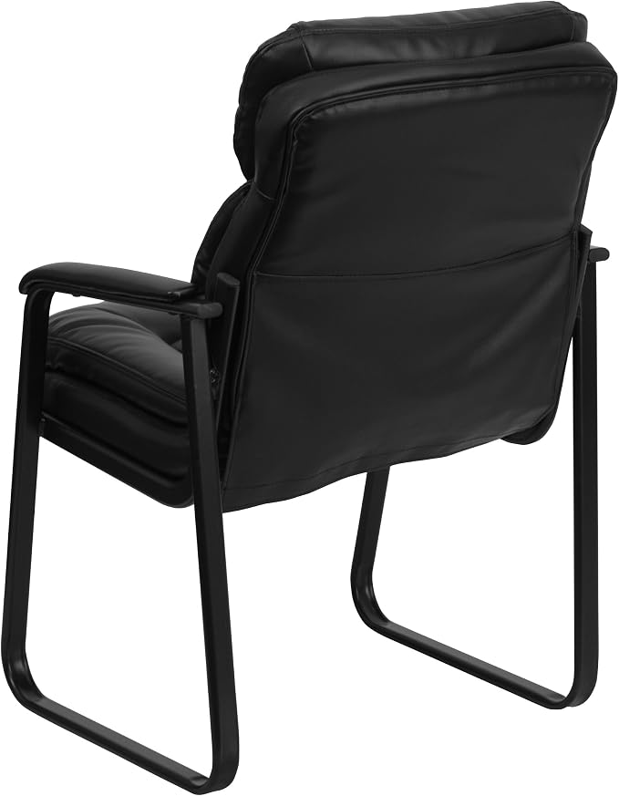 Flash Furniture Isla LeatherSoft Executive Side Reception Chair with Padded Arms and Sled Base, Upholstered Side Chair for Living Room/Office, Black