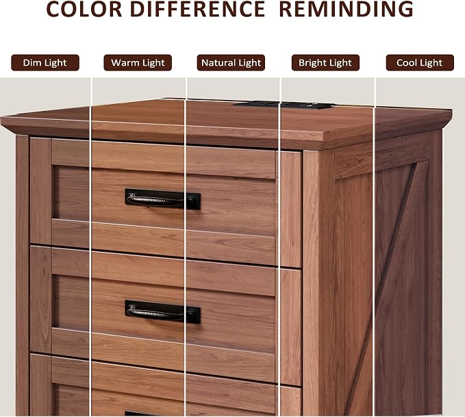 Whalefall 55'' Farmhouse Desk Home Office with Drawers, Brown | Executive Computer Desk with File Cabinet and Charging Station, Wooden Small Desk with Locking Drawers Storage
