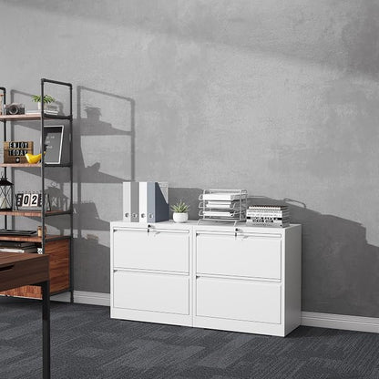 2 Drawer File Cabinet with Lock, Lateral Filing Cabinets,Metal Storage Filing Cabinets for Home Office, Heavy Duty File Cabinet for Letter/Legal/A4/F4 Size, Amsseble Required, White
