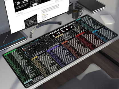 Rinaze Large Mouse Pad With Excel Shortcuts Cheat Sheet, Excel Tips Desk Mat, XXL Gaming Mousepad Keyboard Pad, Office Accessories for Computer, Mac, PC and Laptop