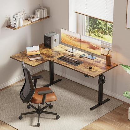 Klicelor L Shaped Standing Desk, 55 Inch Electric Height Adjustable Desk with Memory Preset, Reversible Sit Stand Up Computer Workstation for Home Office, Splice Board, Rustic Brown