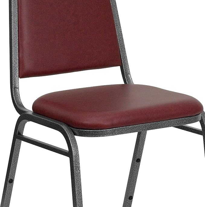 Flash Furniture HERCULES Series Trapezoidal Back Stacking Banquet Chair in Burgundy Vinyl - Silver Vein Frame