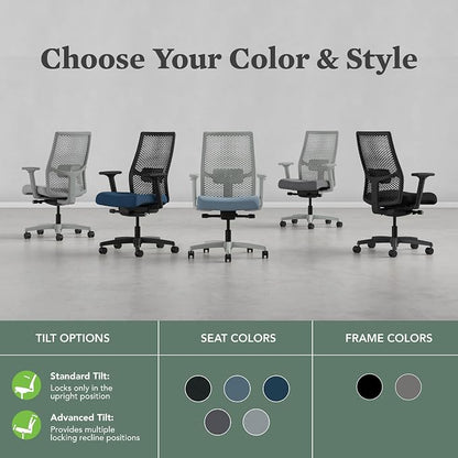 HON Ignition 2.0 ReActiv Ergonomic Office Chair, Mesh Desk Chair with Lumbar Support, Advanced Synchro‑Tilt, Height and Width Adjustable Arms, Swivel Wheels, Black Frame, Nimbus