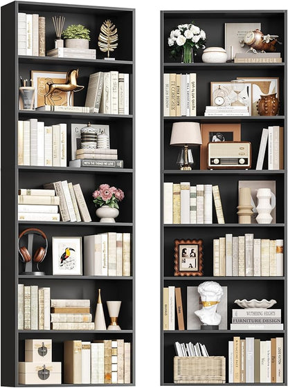 FACBOTALL 82" Tall Bookshelf Set of 2, 7-Tier Double Open Shelves Bookcase,Freestanding Display Storage Shelves, Tall Bookcase Home Decor Furniture for Home Office,Living Room,Bedroom, Black