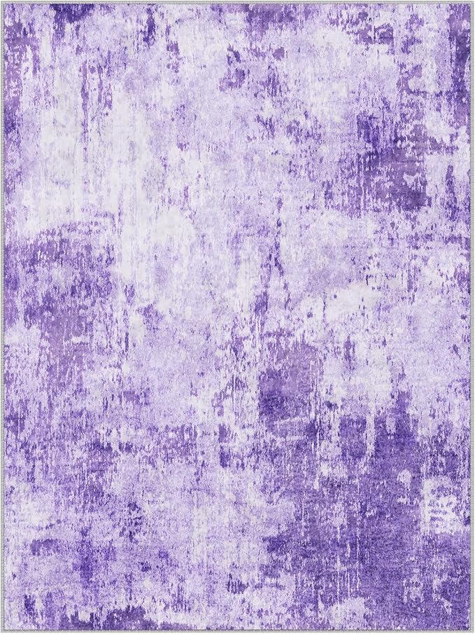RELEANY Washable Area Rugs 5'x7' Non-Slip Modern Abstract Soft for Living Room Entryway Bedroom Kitchen, Print Pattern, Purple Gray Pink White