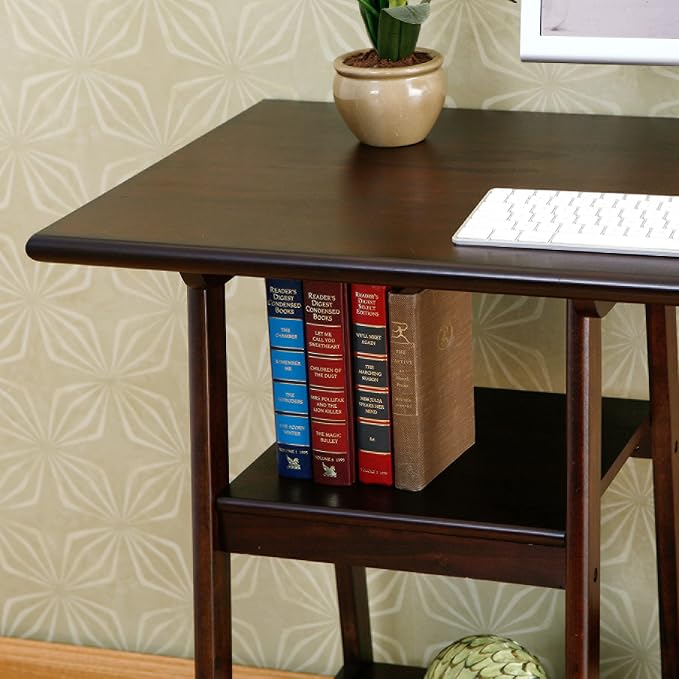 SEI Furniture Langston Spacious A Frame 2 Fixed Shelves Desk, Espresso (Model: HO9246)
