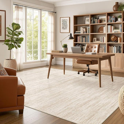 Nakagishi 6X8 Area Rugs Living Room: Washable Large Vintage Rug Neutral Non-Slip Soft Stain Resistant Indoor Carpet for Bedroom Nursery Dining Room Office Playroom - Beige
