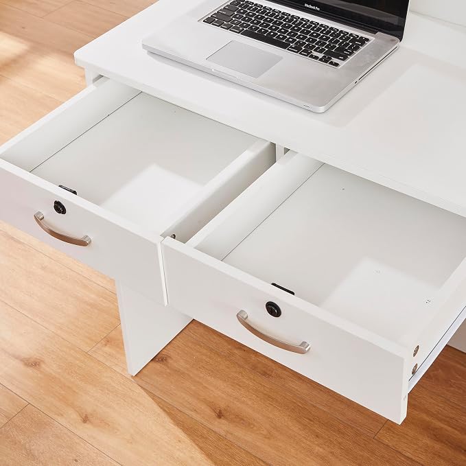 Small Reception Desk with Two Lockable Drawers,White Counter Table, Small Front Desk for Salon Lobby Office Home