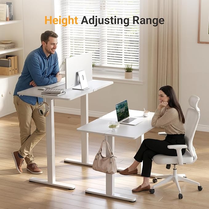 YDN Electric Standing Desk Adjustable Height, 40 x 24 Inches Stand up Desk with Cable Management, Home Office Desks with Splice Board & White Frame, White Top