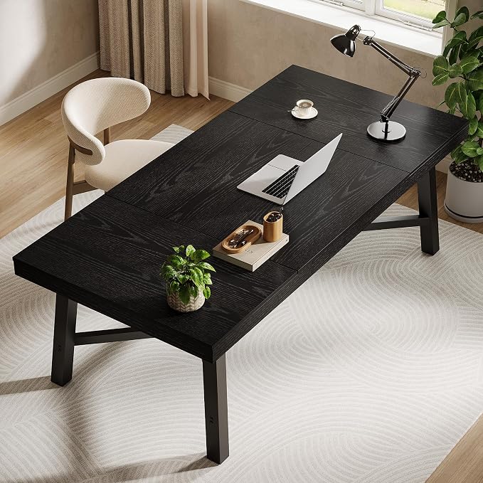 Tribesigns 71-Inch Executive Desk, Farmhouse Office Computer Desk with Sturdy Leg Structure, Rectangular Writing Table Business Furniture for Home Office, Black