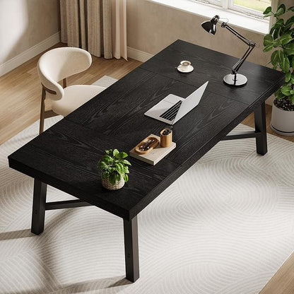 Tribesigns 71-Inch Executive Desk, Farmhouse Office Computer Desk with Sturdy Leg Structure, Rectangular Writing Table Business Furniture for Home Office, Black
