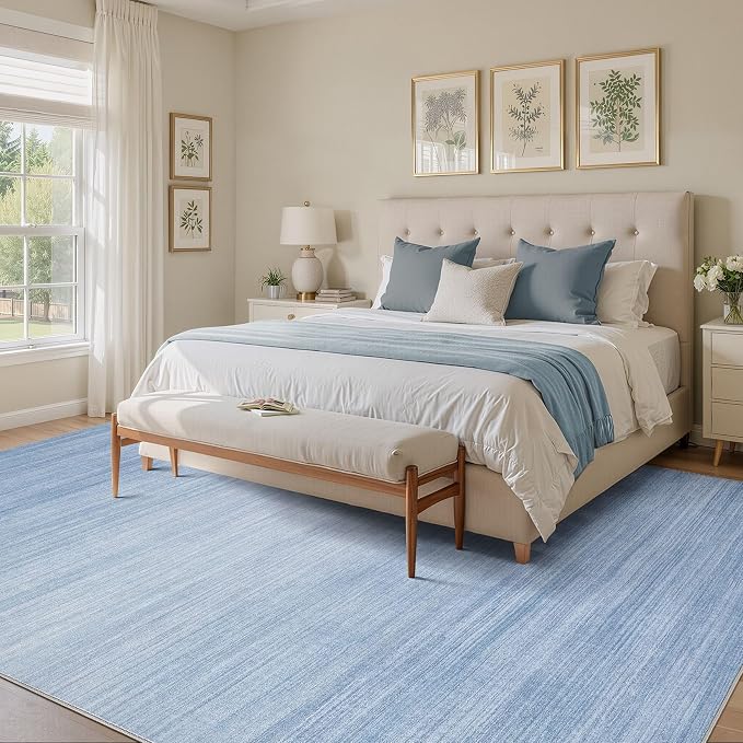 UERMEI 10x14 Washable Area Rug - Neutral Modern Abstract Living Room Rugs, Non-Slip Soft Large Indoor Floor Carpet for Bedroom Home Office & Under Dining Table Decor, Blue