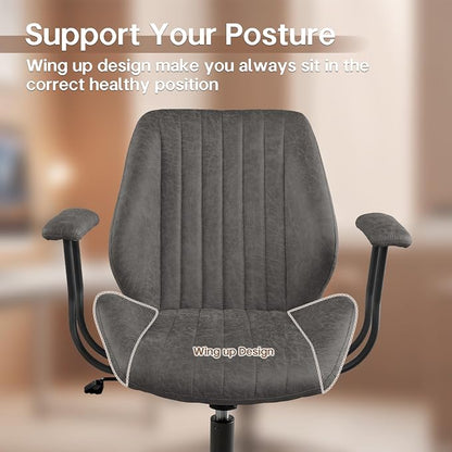 HOOOWOOO Faux Suede Leather Home Office Desk Chair,MCM Modern Ergonomic Task Work Chair,Computer Gaming Chair with Cushion Seat Mid Back for Long Hours(Charcoal Grey)