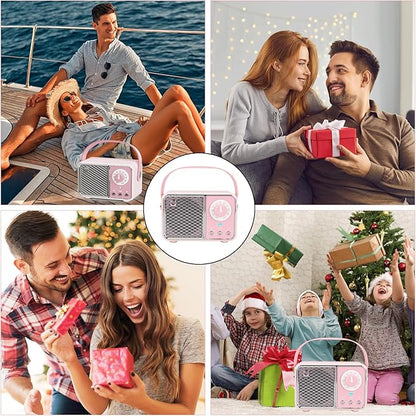 Dosmix Kawaii Room Decor, Retro Bluetooth Speaker,Wireless Bluetooth Speakers, Pink Cute Old Fashion Style for Kitchen Desk Bedroom Office Party Outdoor Vintage Accessories (Tender Pink)