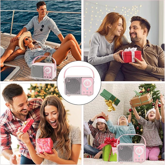 Dosmix Kawaii Room Decor, Retro Bluetooth Speaker,Wireless Bluetooth Speakers, Pink Cute Old Fashion Style for Kitchen Desk Bedroom Office Party Outdoor Vintage Accessories (Tender Pink)