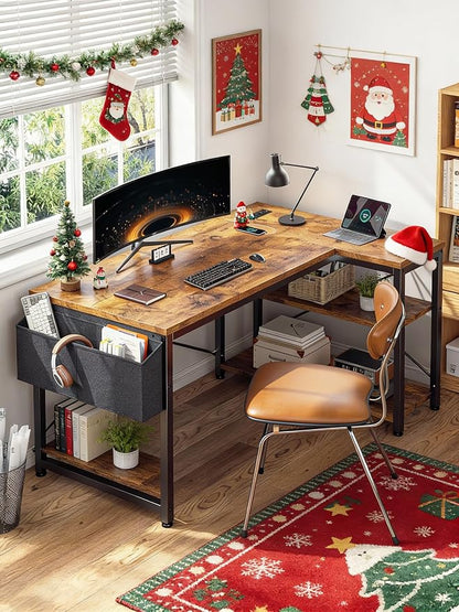 EnHomee Office Desk with Outlet,Power Home Office & Study Electronic Gear | Reliable Power Supply for Study & Electronic Device,Reversible Shelves & Side Bag,Convenience for Small Space, Black