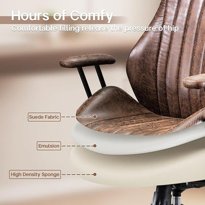 HOOOWOOO Faux Suede Leather Home Office Desk Chair,MCM Modern Ergonomic Task Work Chair,Computer Gaming Chair with Cushion Seat Lumbar Support Reclining High Back for Long Hours(Chocolate Brown)