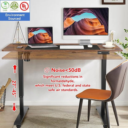 farexon Electric Standing Desk 63 x 24In with Power Outlets,Rolling Stand up Desk with Mouse Pad,Wheels，2 USB Ports & 3 Power Outlets, 4 Caster, 4 Preset Heights Easy to Set for Home Office(Brown)