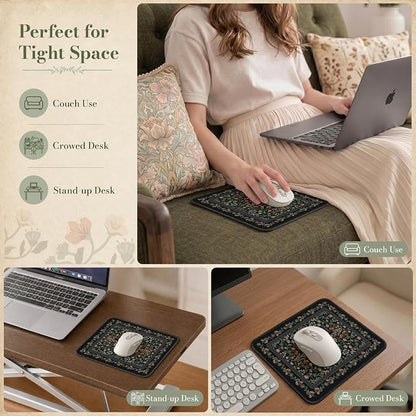 iCasso Aesthetic Small Floral Mouse Pad, Mini Portable Travel Mousepad, Anti-Slip and Comfortable Cloth Mouse Mat 7.9"x9.5" with Stitched Edges for Computer, Laptop, Office, Home(Black)