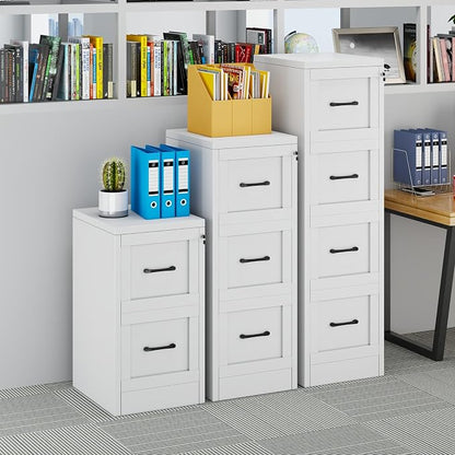 Small Metal 3-Drawer File Cabinet, Under-Desk Filing Cabinet, White | Locking, Adjustable Hanging Rail, Fit A4, FC, Letter, Hanging File Folders for Home Office Storage Organization, 1PS