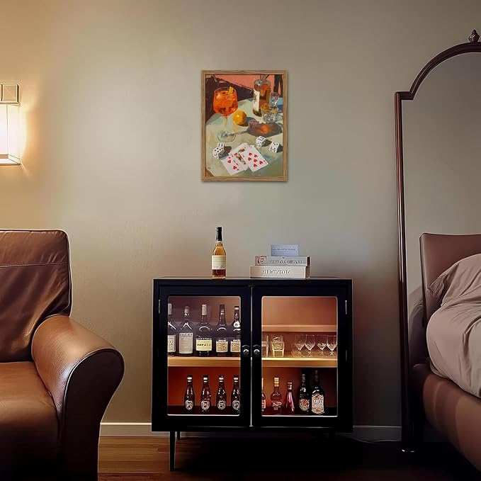 Vintage Framed Cocktail Canvas Wall Art, Retro Dice and Cards Poster Print, Alcohol Drink Bar Cart Wall Decor, Gambling Table Still Life Pictures Pub Decor for Living Room Game Room 8x10 inch