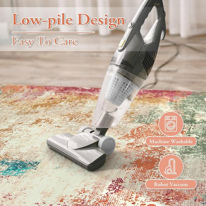 Lahome Abstract Kitchen Rugs Washable, 3x5 Ultra Thin Soft Small Area Rug for Living Room Non-Slip, Low-Pile Indoor Modern Colorful Bedroom Throw Carpet for Entryway Office Bathroom