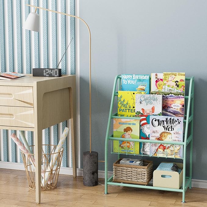 aboxoo Kids Bookshelf Todder Freestanding Small Bookcase Organizer for Children Room 18 inches Metal Bookcase Toy Organizer Green Stable Bookcase Bookstore Library Book Unit Storage for Small Place