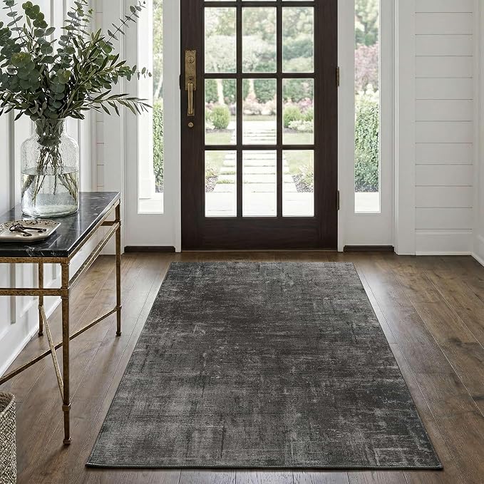 Latte&Fog 3x5 Entryway Rug Indoor, Modern Abstract Washable Area Rug, Boho Non Slip Low Pile Throw Carpet for Indoor Bedroom Bedside, Kitchen, Entry and Living Room - Black