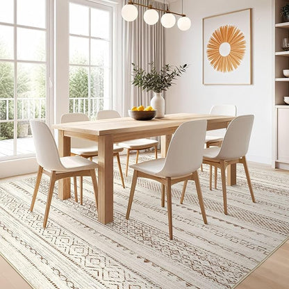 Nakagishi 5x8 Area Rug Living Room: Washable Boho Large Neutral Modern Soft Farmhouse Rugs Stain Resistant Indoor Floor Non-Slip Carpet for Bedroom Nursery Kids Playroom Office Dining Room- Brown