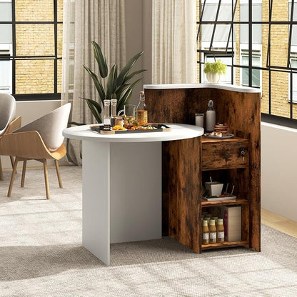 Tangkula Reception Desk, Front Counter Desk with Lockable Drawer & Adjustable Shelf, Oval Desktop, Retail Counter for Checkout, Computer Workstation for Salon Lobby Home Office