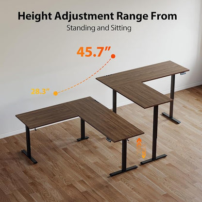 Agilestic L Shaped Standing Desk 63 x 55 inch Adjustable Height, Electric Corner Standing Desk, Sit Stand Computer Table with Splice Board, Dark Walnut