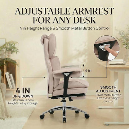 Efomao Big & Tall Desk Chair, Wide Executive Office Chair with Footrest Blue