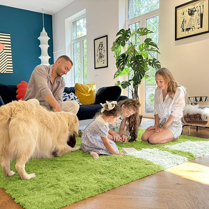 OLANLY 2x4 Machine Washable Runner Rugs for Hallway, Soft Fluffy Shaggy Bedside Rugs for Bedroom, Living Room, Indoor Floor Carpet for Kids Girls Boy, Nursery Rooms, Home Decor Aesthetic, Grass Green