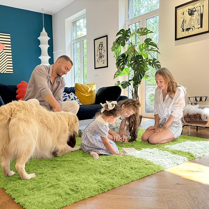 OLANLY 2x6 Machine Washable Runner Rugs for Hallway, Soft Fluffy Shaggy Bedside Rugs for Bedroom, Living Room, Indoor Floor Carpet for Kids Girls Boy, Nursery Rooms, Home Decor Aesthetic, Grass Green