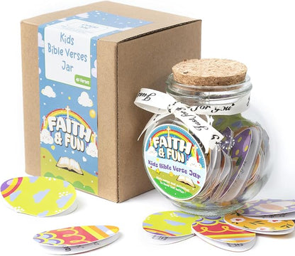 Kids Bible Verse Jar, Easter Basket Stuffers for Kids & Teens, Christian Easter Gifts for Girls Boys, 40 Bible Verse Cards, Faith Easter Gifts for Kids, Baby Easter Basket Stuffers, Religious Gift