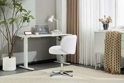 VINGLI Cute Small Swivel Desk Chair Comfy no Wheels,Ergonomic Low-Back Lumbar Support Vanity Nail Tech Computer Task StoolGirls Women Kids Chair for Home Office,Height Adjustable,Teddy Fleece,White